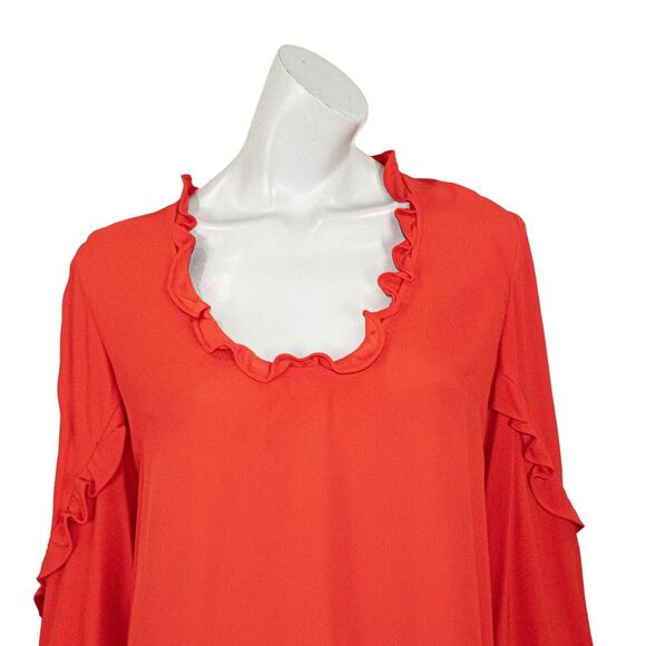 ALEXIS Scoop Neck Ruffle Blouse Red Long Sleeve Size Medium - Picture 6 of 8